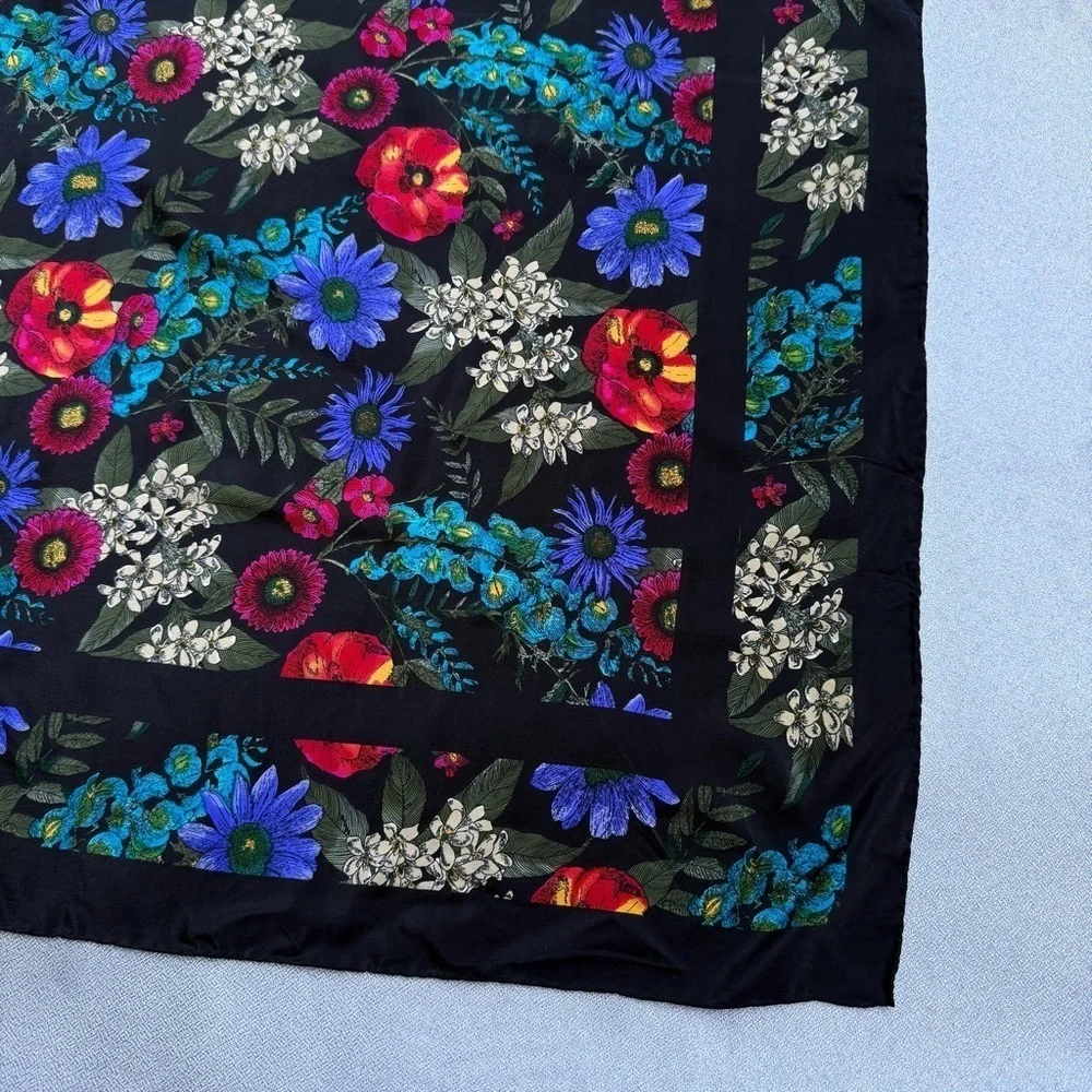 Unbranded Black Multicolor Floral Wildflowers Square Polyester Scarf 30 x 30”